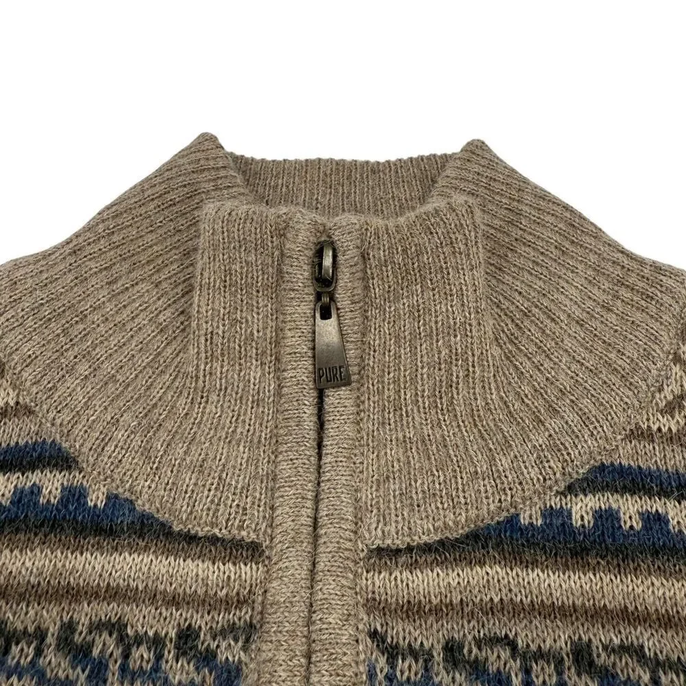 Pure Alpaca Augusto Baby Alpaca Peruvian Geometric Quarter Zip Sweater Beige SM